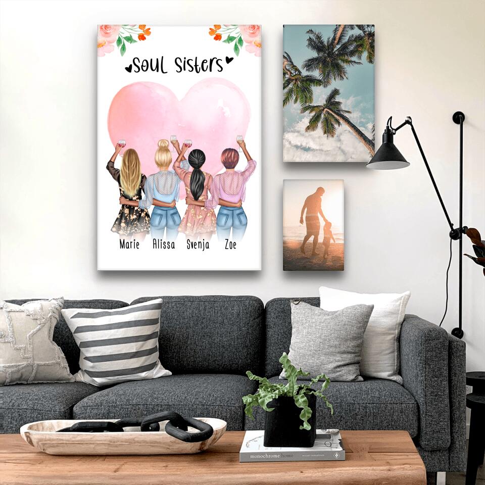 Personalisierte Leinwand - Beste Freundinnen (4 Freundinnen) - Best Friends