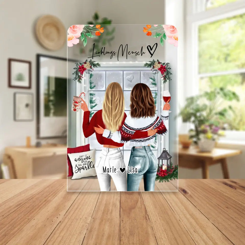 Personalisierte Acrylglasplatte - Beste Freundin (2 Freundinnen) - Weihnachts-Acrylglasplatte