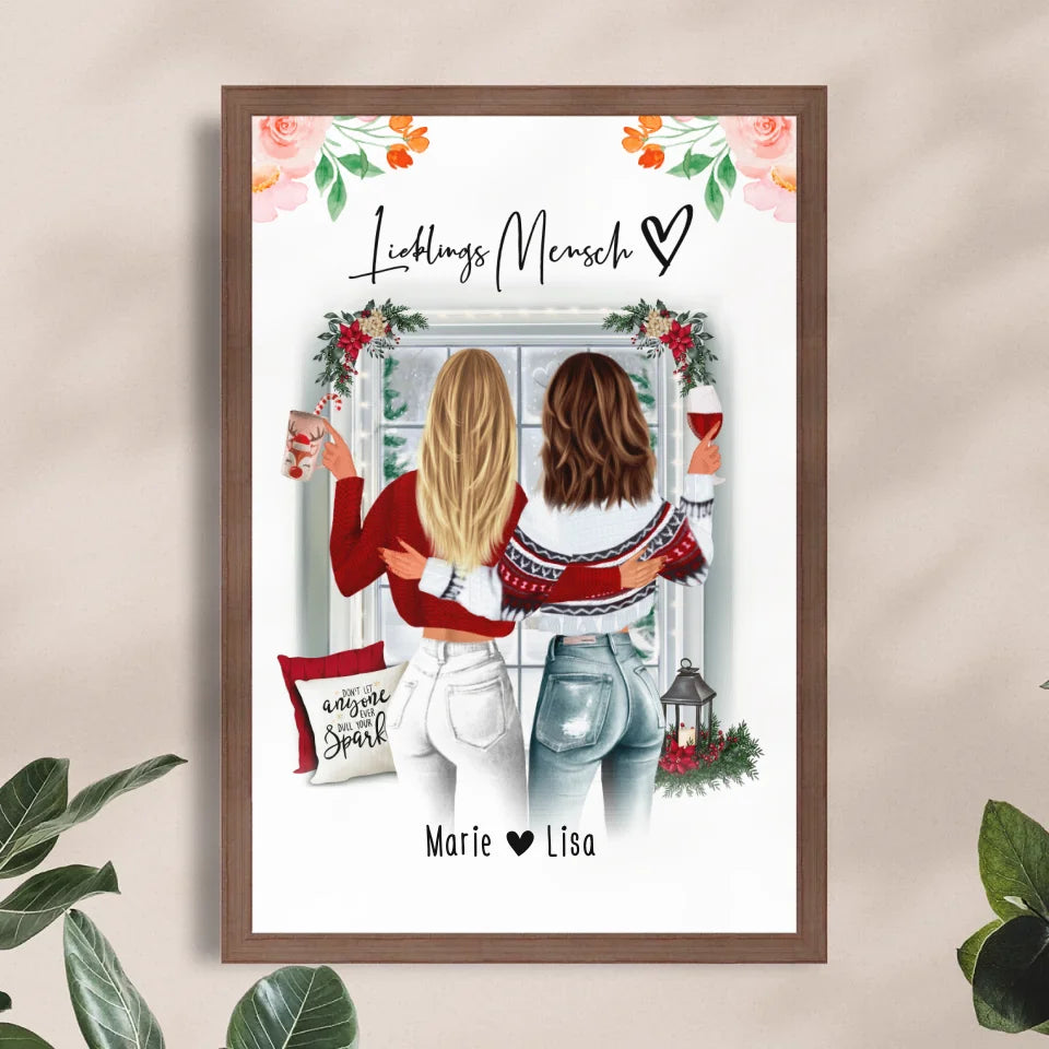 Personalisiertes Poster Beste Schwestern (2 Schwestern) - Weihnachtsposter