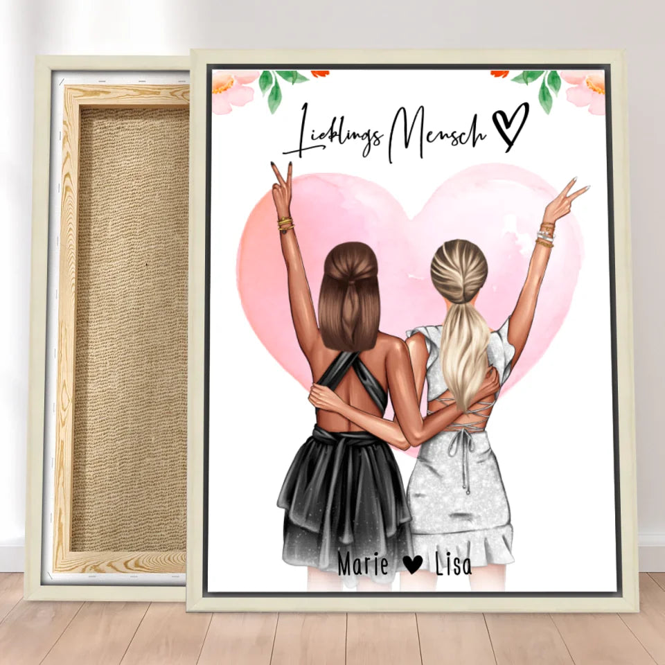 Personalisierte Leinwand - Beste Schwestern mit Kleid (2 Schwestern) - Schwestern Leinwand