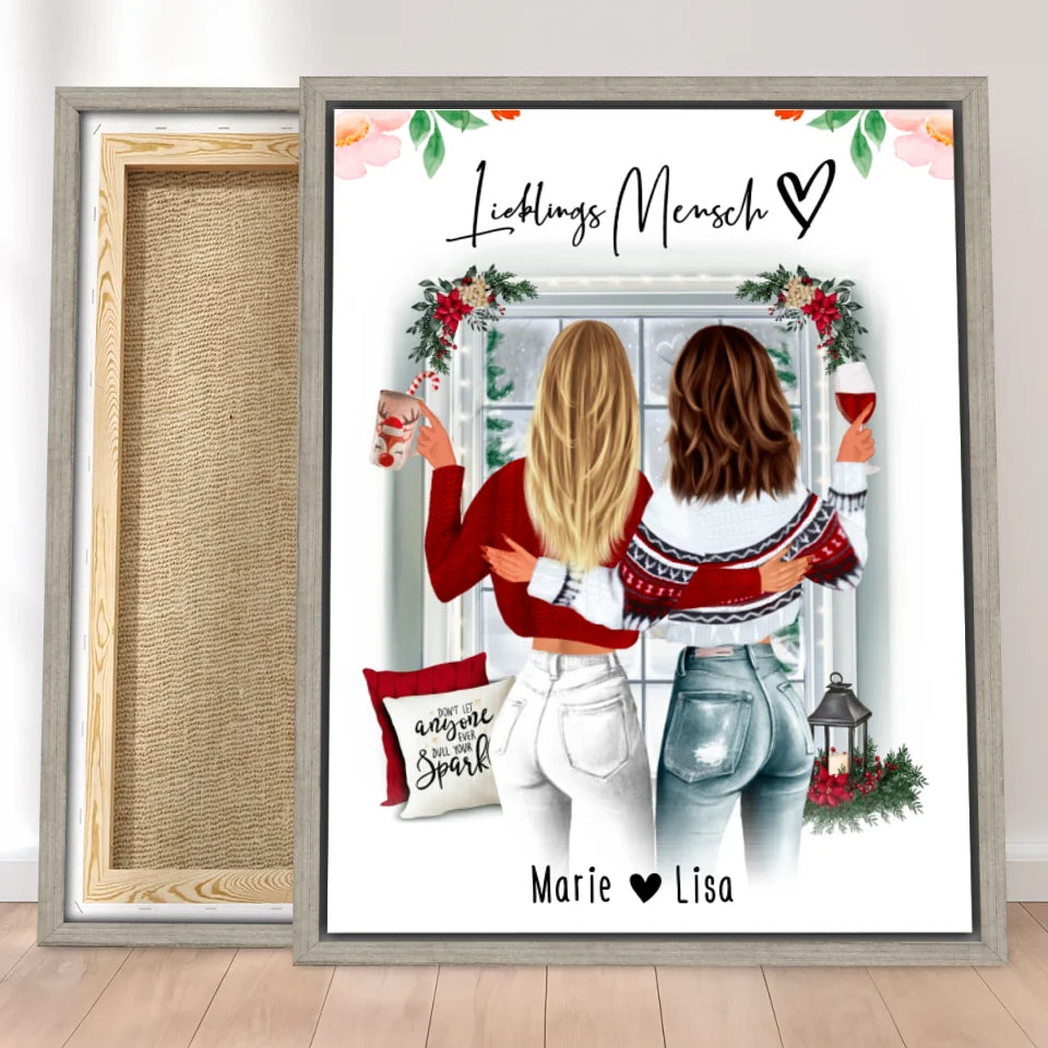 Personalisierte Leinwand Beste Schwestern (2 Schwestern) - Weihnachtsleinwand