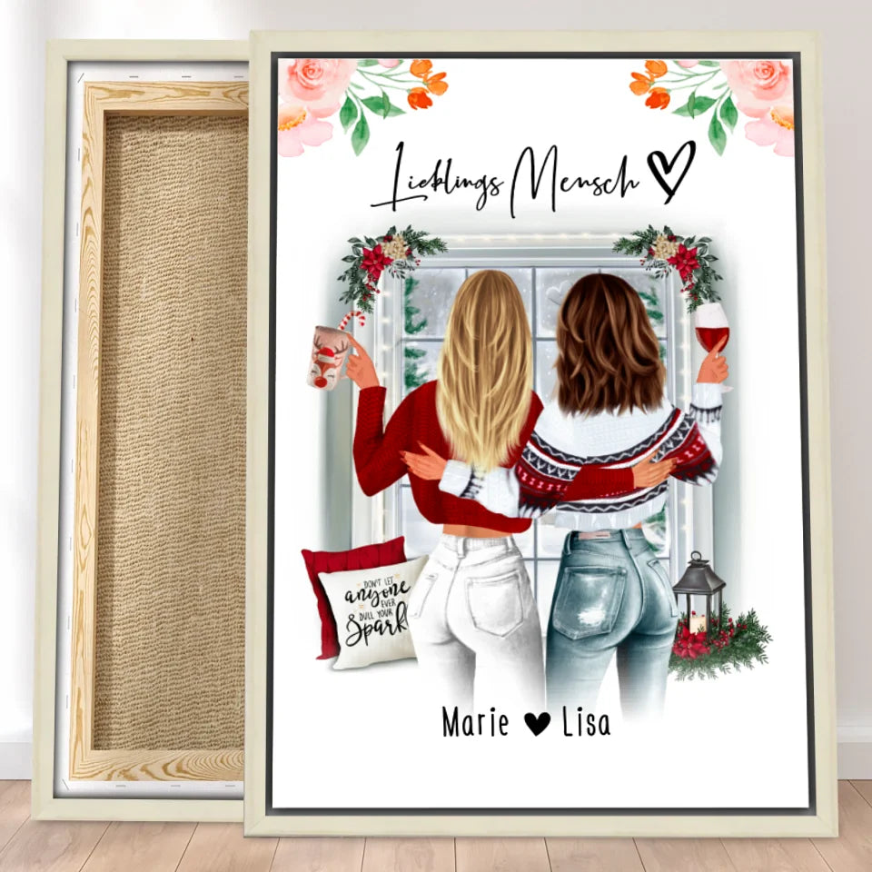 Personalisierte Leinwand Beste Schwestern (2 Schwestern) - Weihnachtsleinwand