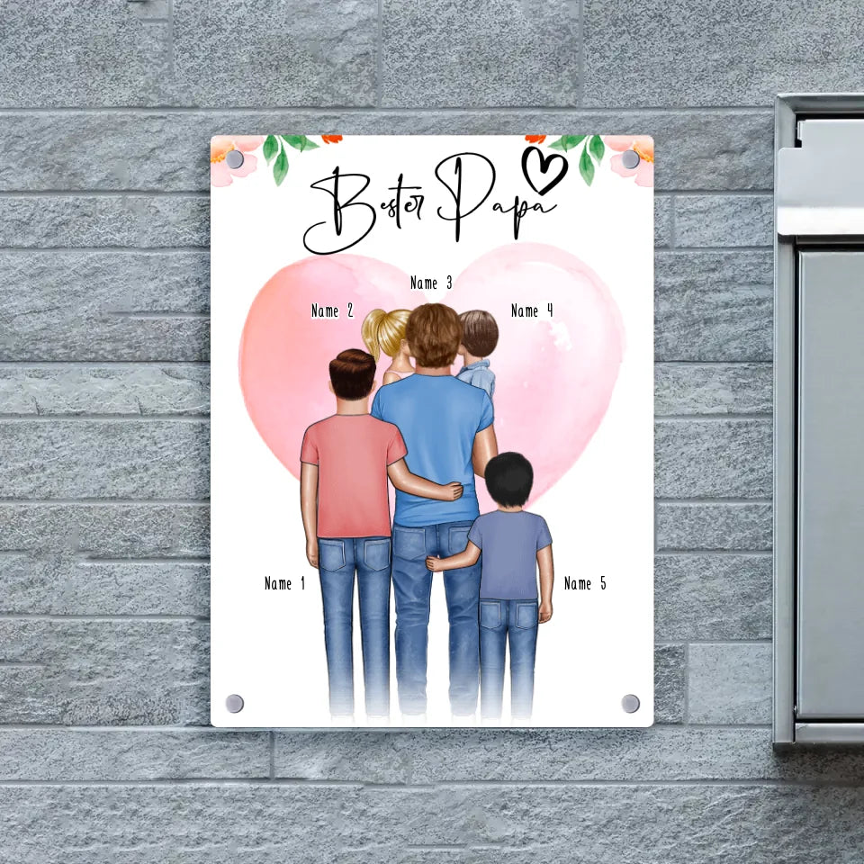 Personalisiertes Türschild - Papa + 1-4 Kinder