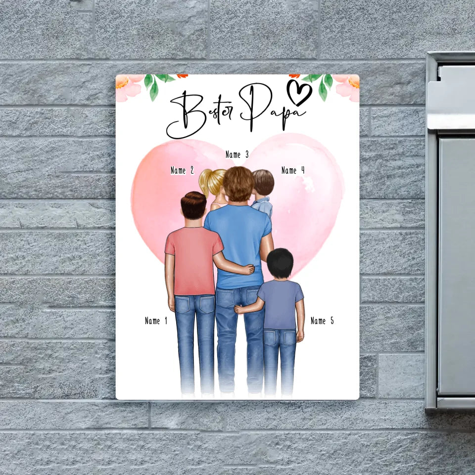 Personalisiertes Türschild - Papa + 1-4 Kinder