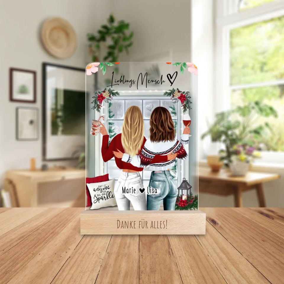 Personalisierte Acrylglasplatte - Beste Freundin (2 Freundinnen) - Weihnachts-Acrylglasplatte