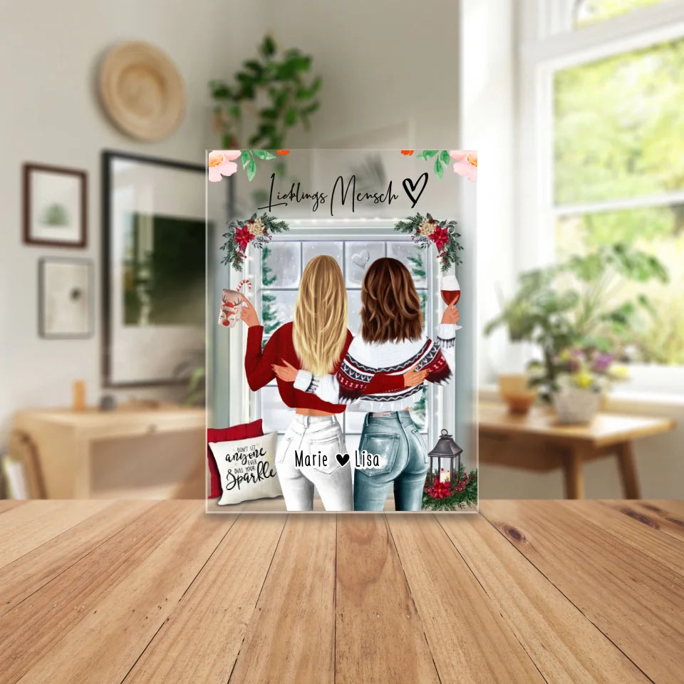 Personalisierte Acrylglasplatte - Beste Freundin (2 Freundinnen) - Weihnachts-Acrylglasplatte