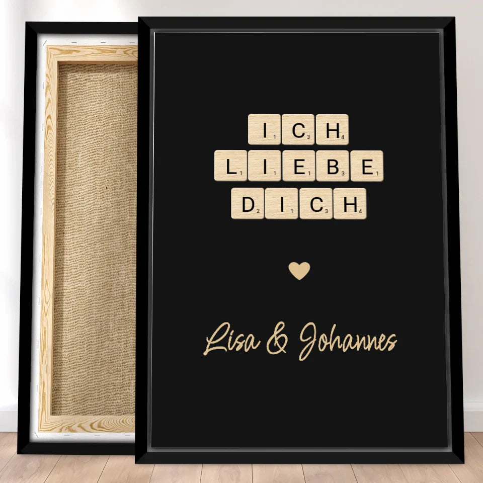 Personalisierte Leinwand - "Ich liebe dich" Kreuzworträtsel mit Namen