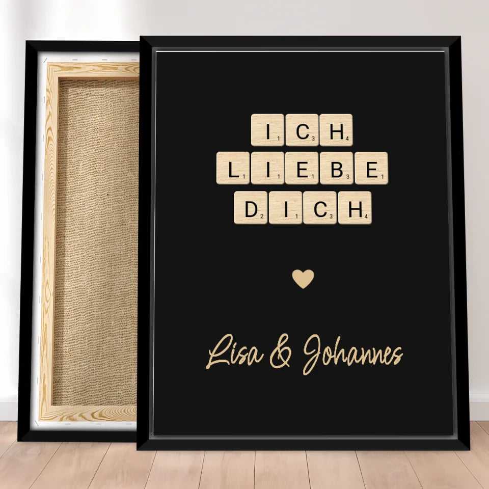 Personalisierte Leinwand - "Ich liebe dich" Kreuzworträtsel mit Namen
