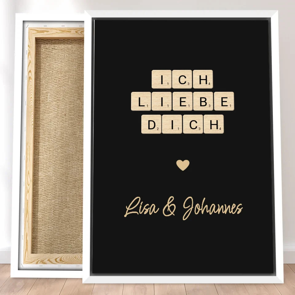 Personalisierte Leinwand - "Ich liebe dich" Kreuzworträtsel mit Namen