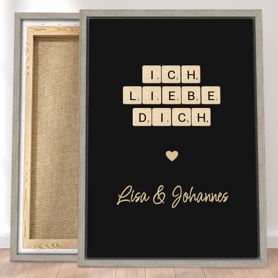 Personalisierte Leinwand - "Ich liebe dich" Kreuzworträtsel mit Namen