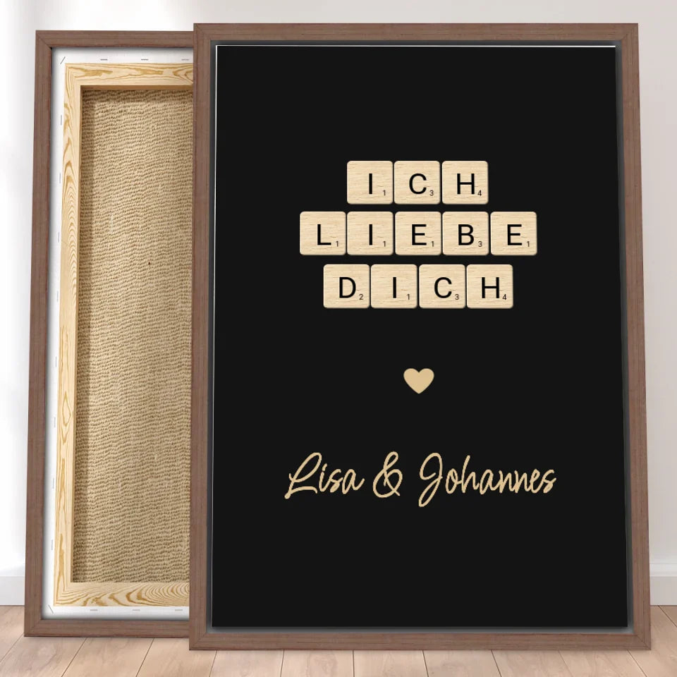 Personalisierte Leinwand - "Ich liebe dich" Kreuzworträtsel mit Namen