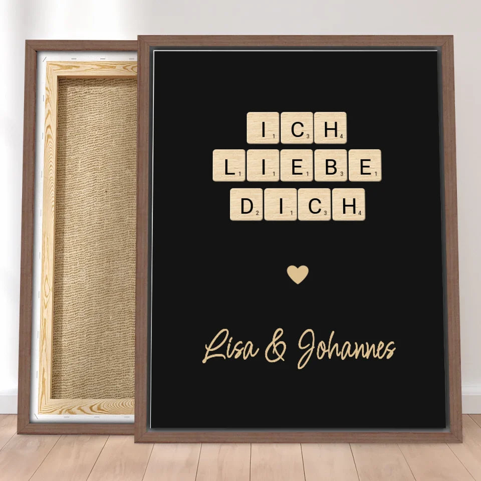 Personalisierte Leinwand - "Ich liebe dich" Kreuzworträtsel mit Namen