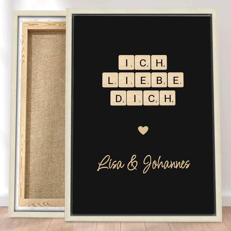 Personalisierte Leinwand - "Ich liebe dich" Kreuzworträtsel mit Namen