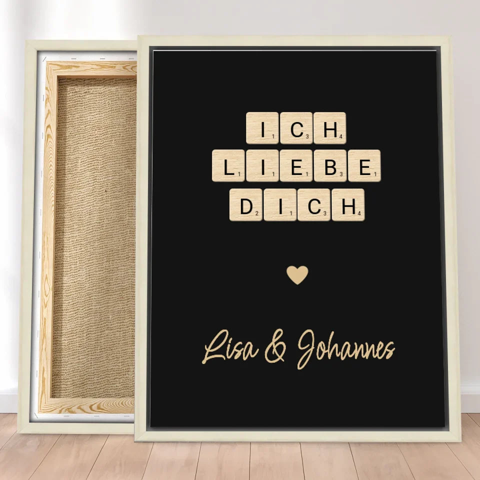 Personalisierte Leinwand - "Ich liebe dich" Kreuzworträtsel mit Namen