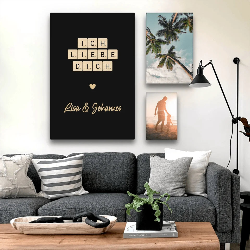Personalisierte Leinwand - "Ich liebe dich" Kreuzworträtsel mit Namen