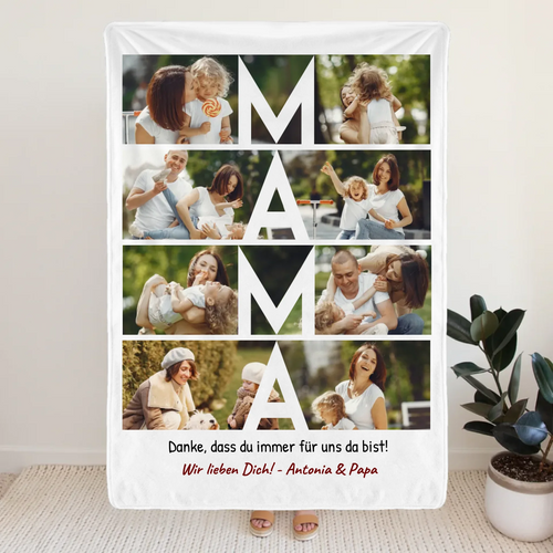 Personalisierte Decke - MAMA Schriftzug und Collage mit 8 Bildern