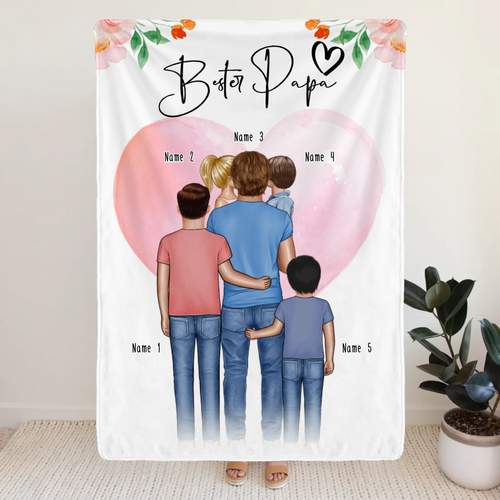 Personalisierte Decke - Papa/Vater + 1-4 Kinder
