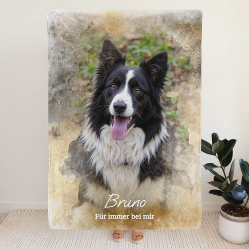 Personalisierte Decke mit deinem Bild im Wasserfarben Stil - Hund