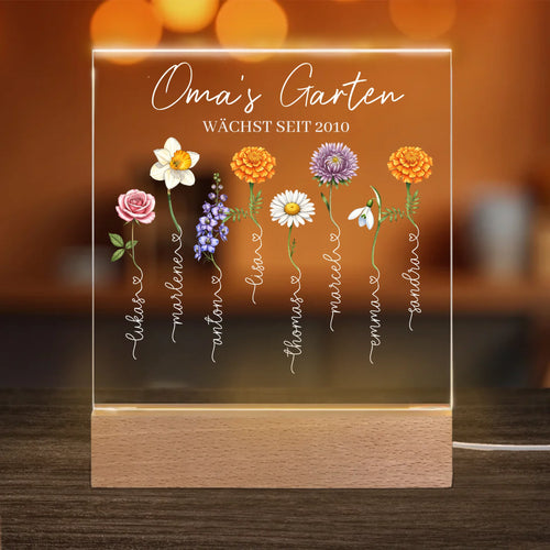 Personalisiertes Acryl-Licht - Omas Garten mit 1-8 Blumen/Namen
