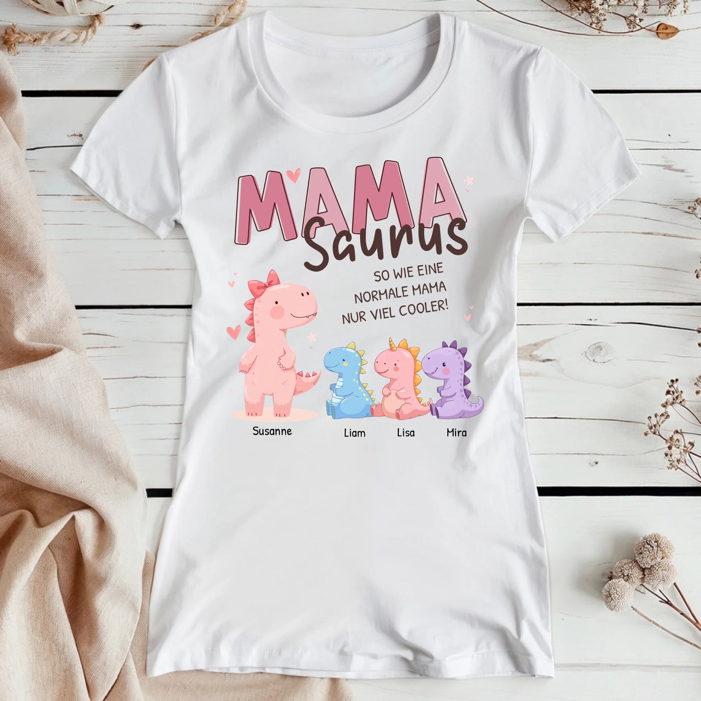 Personalisiertes T-Shirt - Mamasaurus mit 1-10 Kindern
