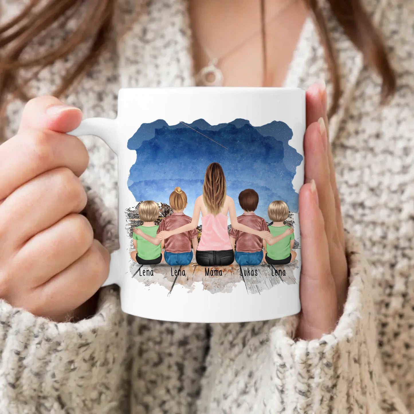 Personalisierte Tasse - 1 Frau + 2 Kinder + 2 Babys