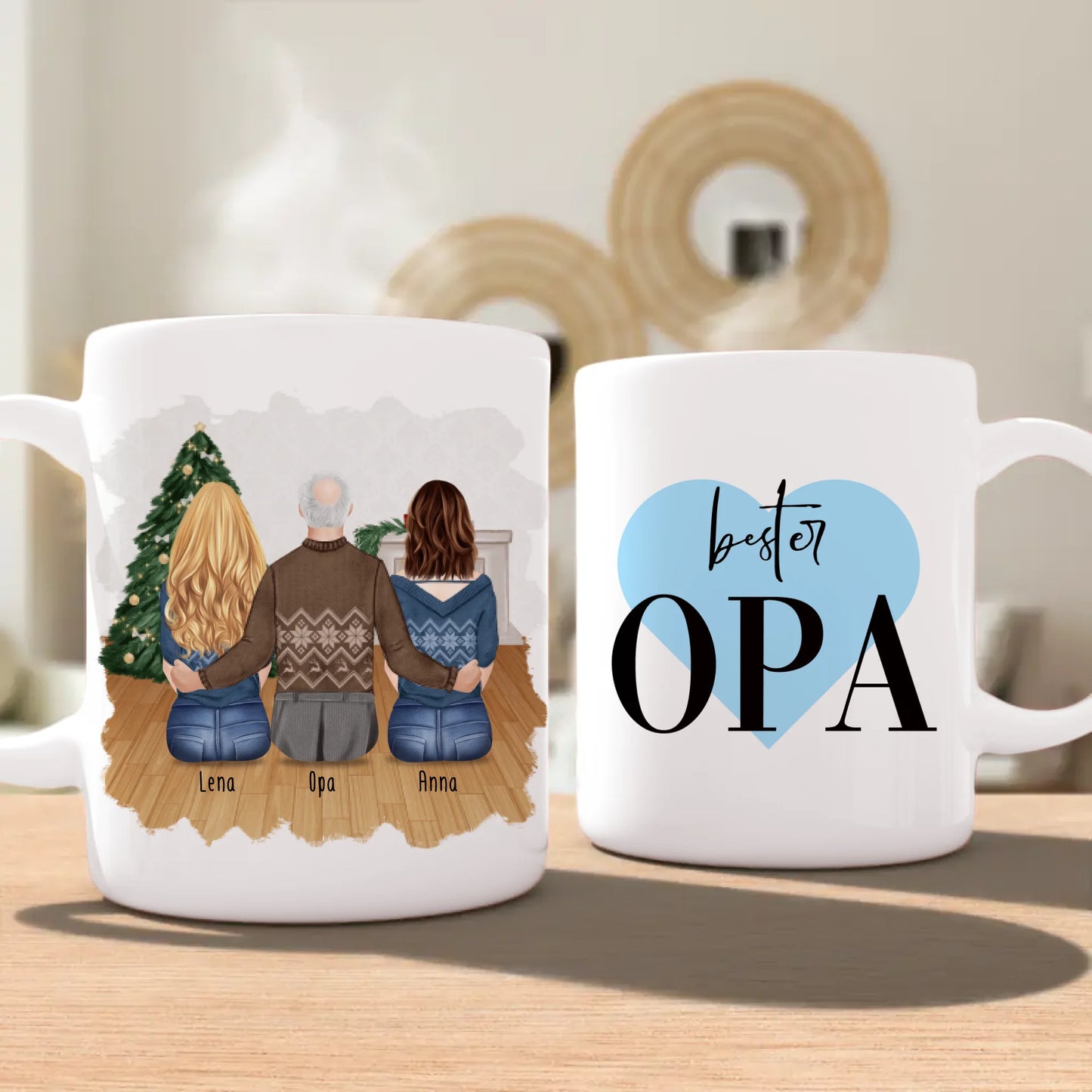 Personalisierte Tasse für Opa (2 Frauen + 1 Opa) - Weihnachtstasse