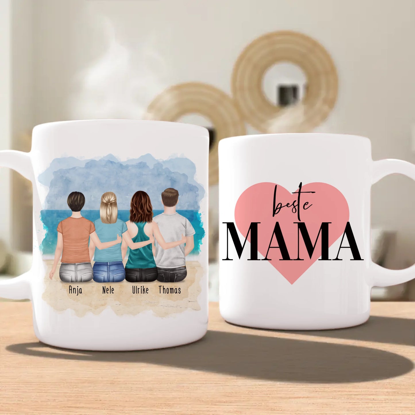 Personalisierte Tasse mit Mutter/Tochter/Sohn (2 Töchter + 1 Sohn)