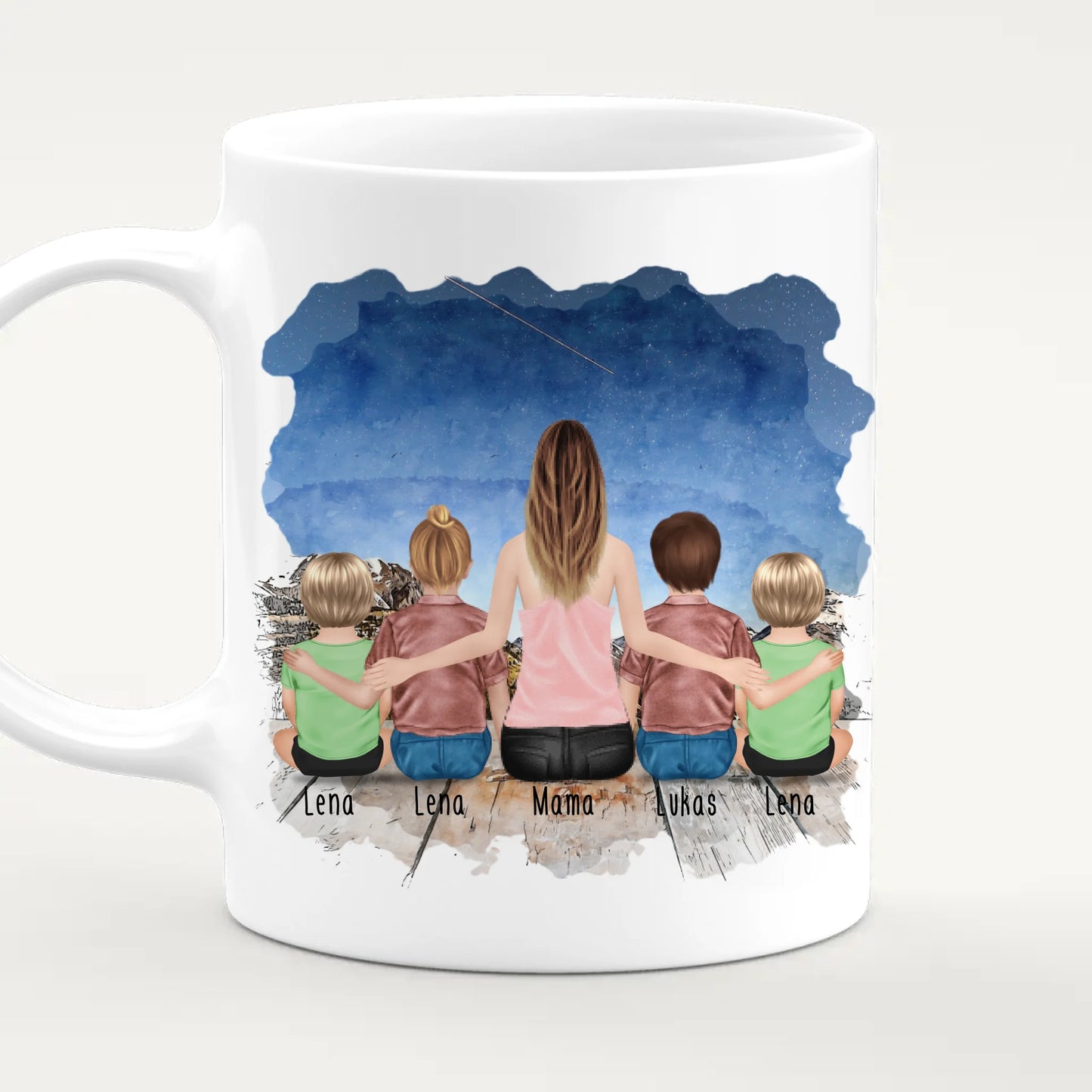 Personalisierte Tasse - 1 Frau + 2 Kinder + 2 Babys