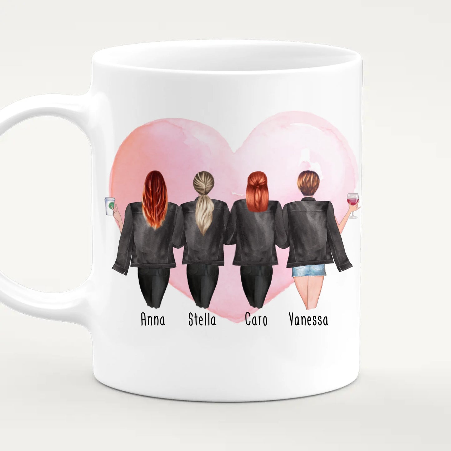 Personalisierte Tasse - Beste Freundinnen mit Jacken (4 Freundinnen)