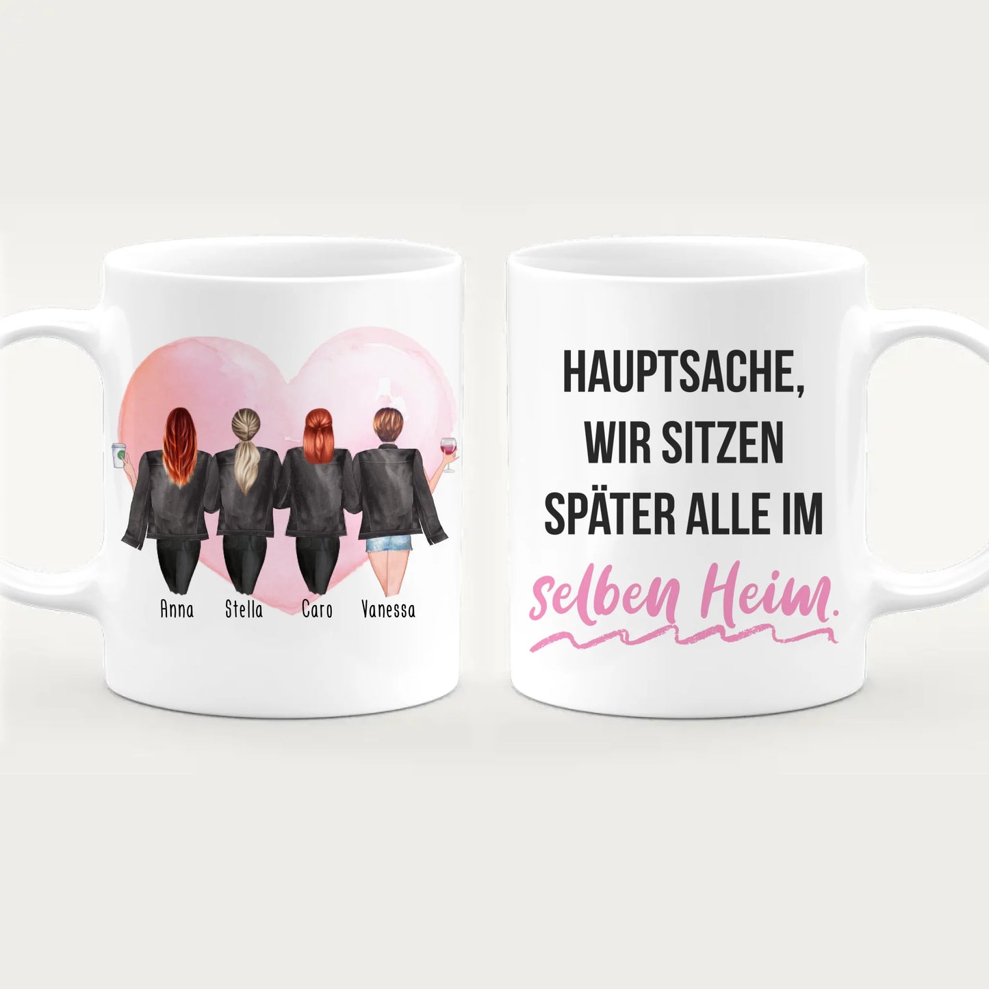 Personalisierte Tasse - Beste Freundinnen mit Jacken (4 Freundinnen)