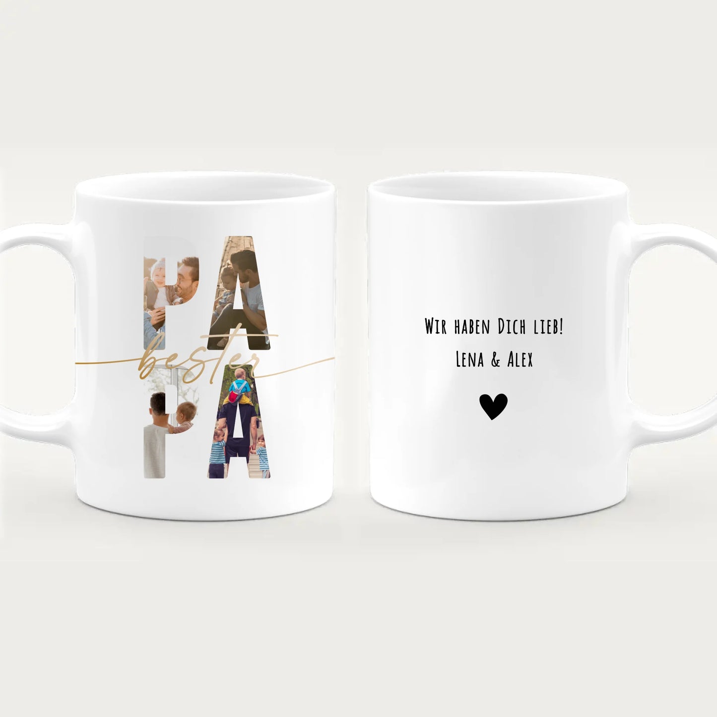 Personalisierte Tasse mit Papa Schriftzug und deinen Bildern