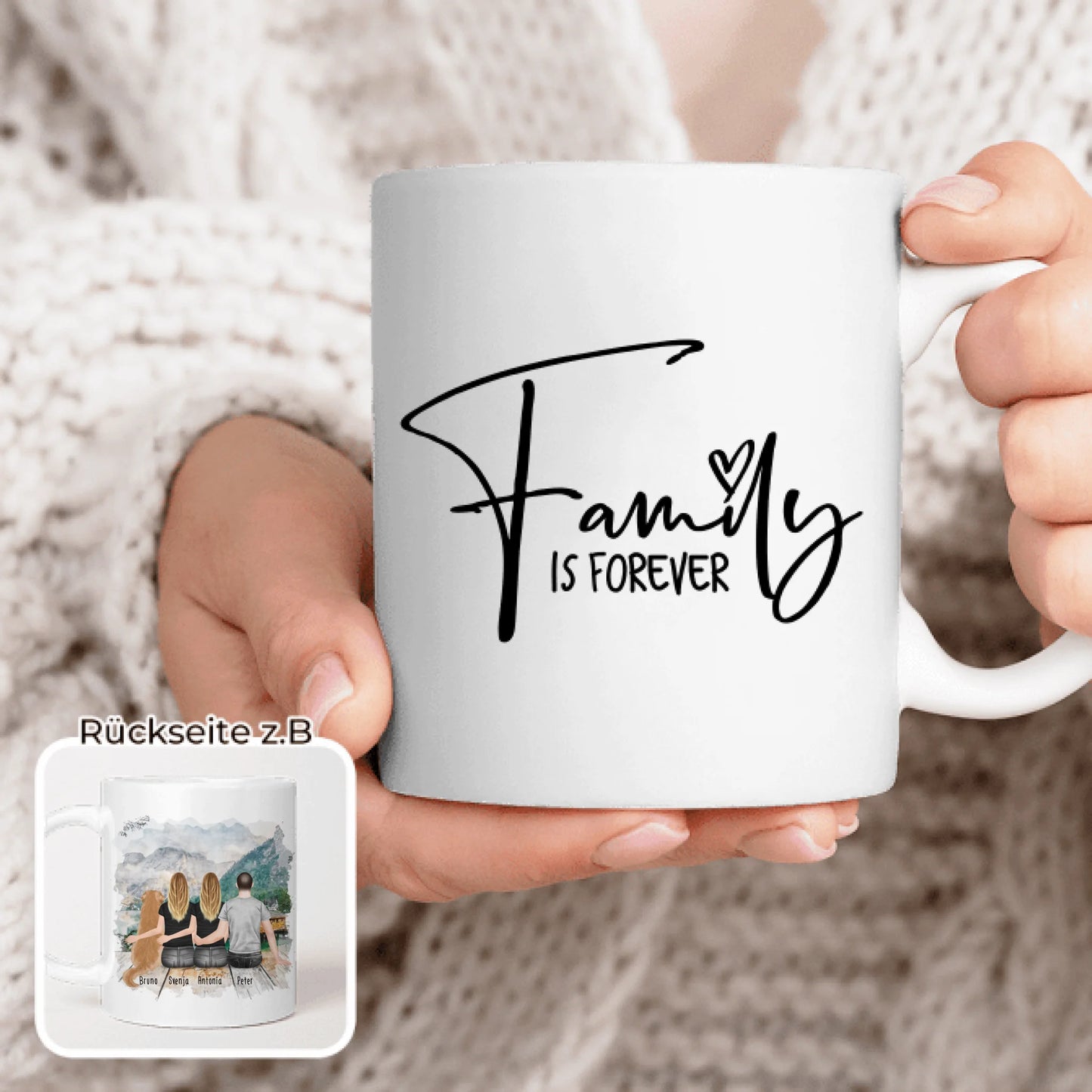 Personalisierte Tasse - 2 Frauen + 1 Mann + 1 Hund