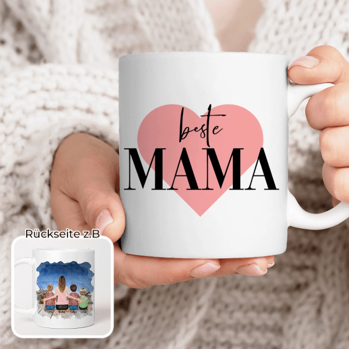 Personalisierte Tasse - 1 Frau + 2 Kinder + 1 Baby