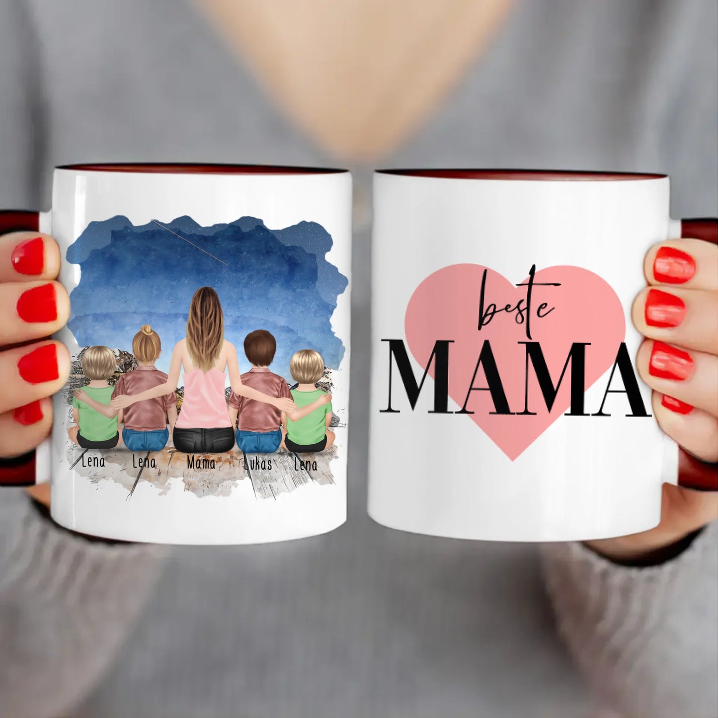 Personalisierte Tasse - 1 Frau + 2 Kinder + 2 Babys