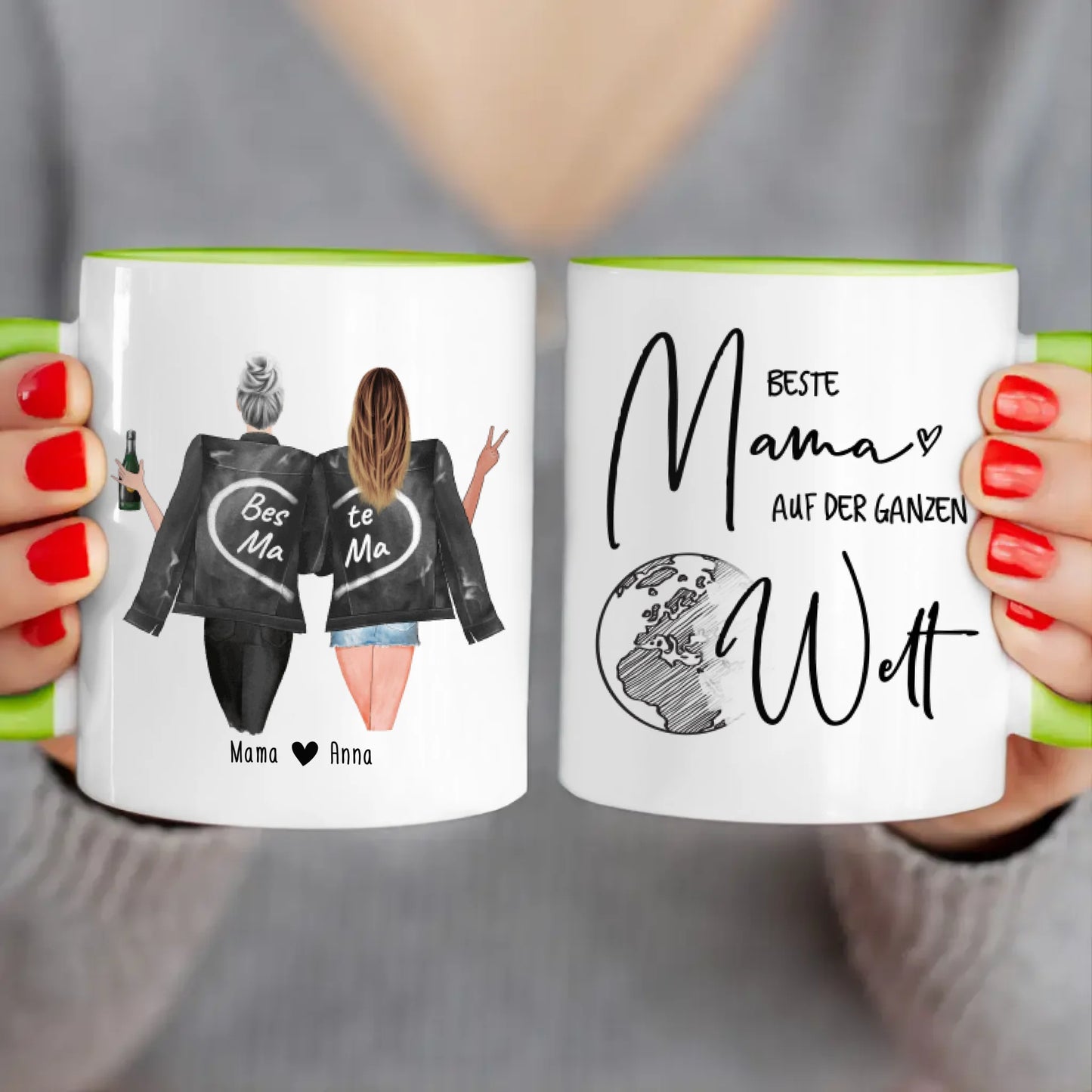 Personalisierte Tasse - Mutter + Tochter mit Jacken