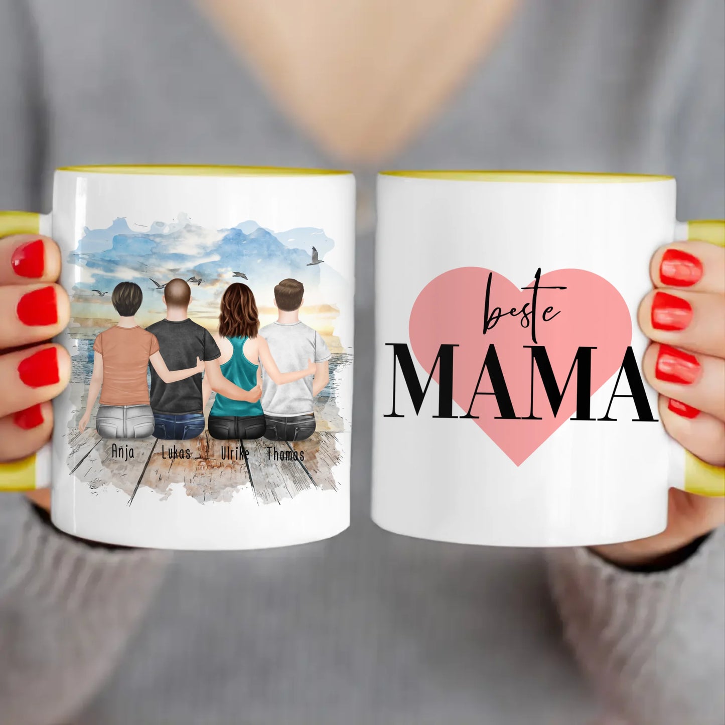 Personalisierte Tasse mit Mutter/Tochter/Sohn (1 Tochter + 2 Söhne)