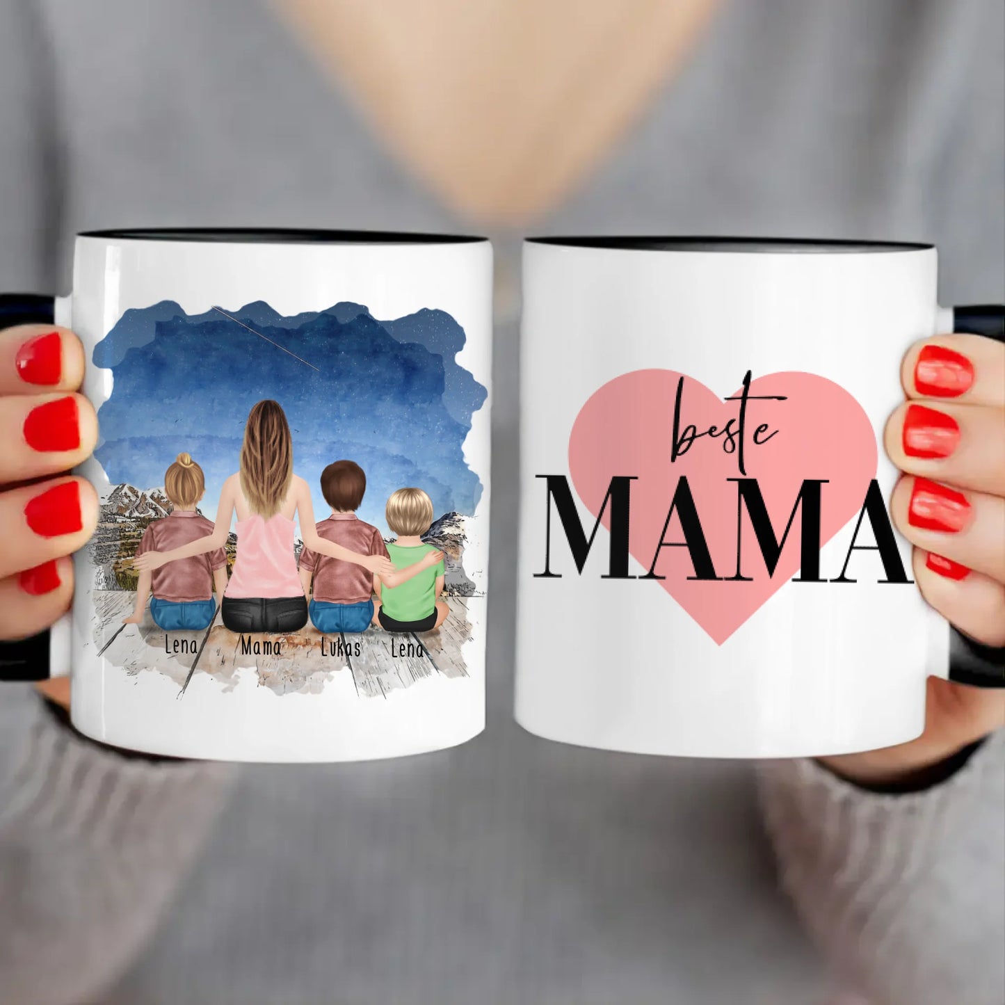 Personalisierte Tasse - 1 Frau + 2 Kinder + 1 Baby