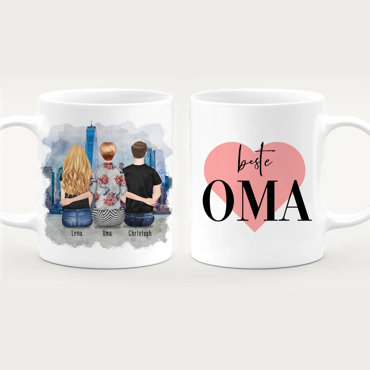 Personalisierte Tasse für Oma (1 Frau + 1 Mann + 1 Oma)
