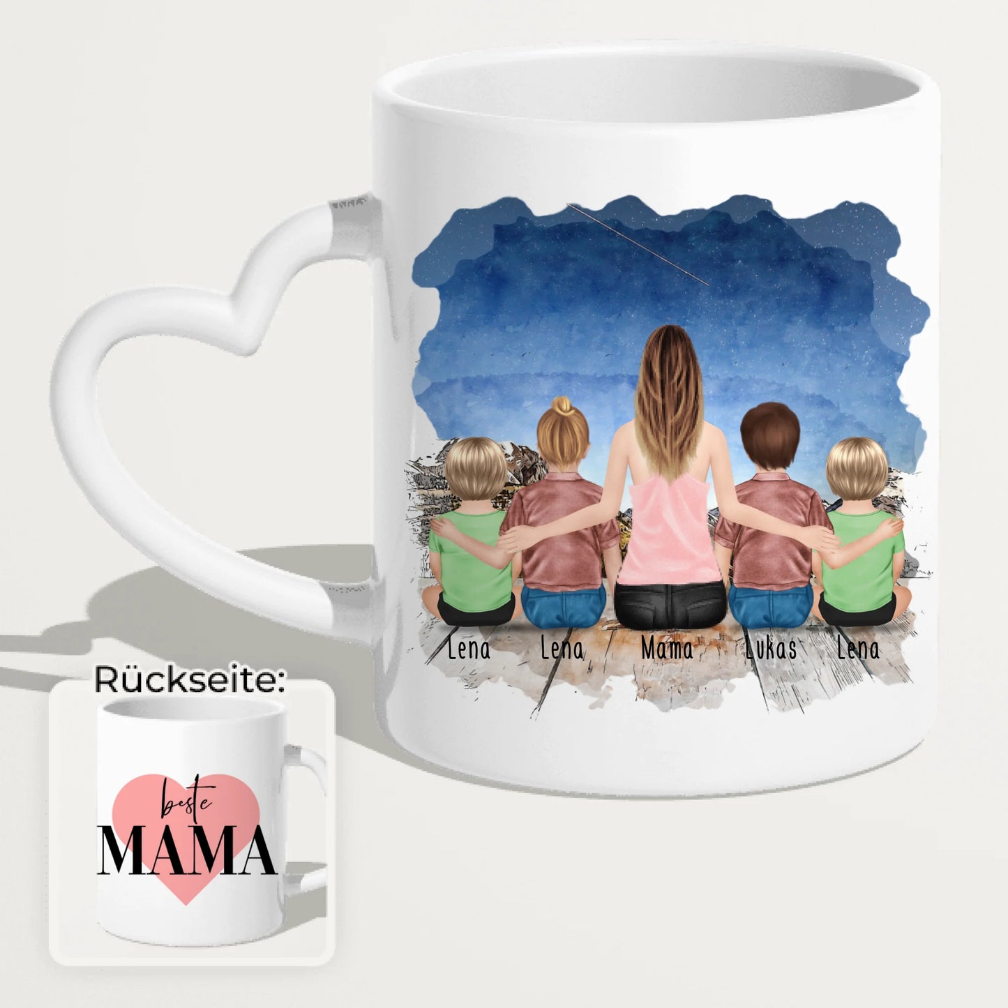 Personalisierte Tasse - 1 Frau + 2 Kinder + 2 Babys