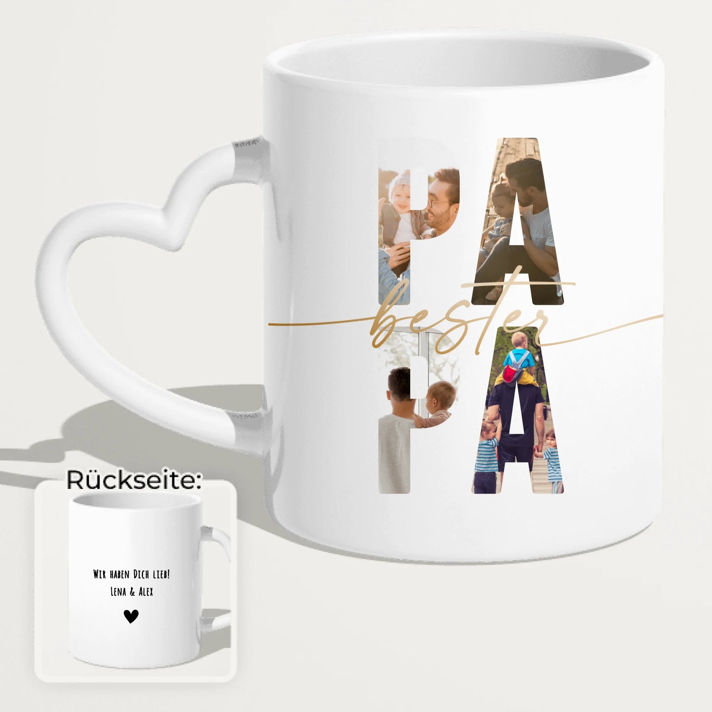 Personalisierte Tasse mit Papa Schriftzug und deinen Bildern