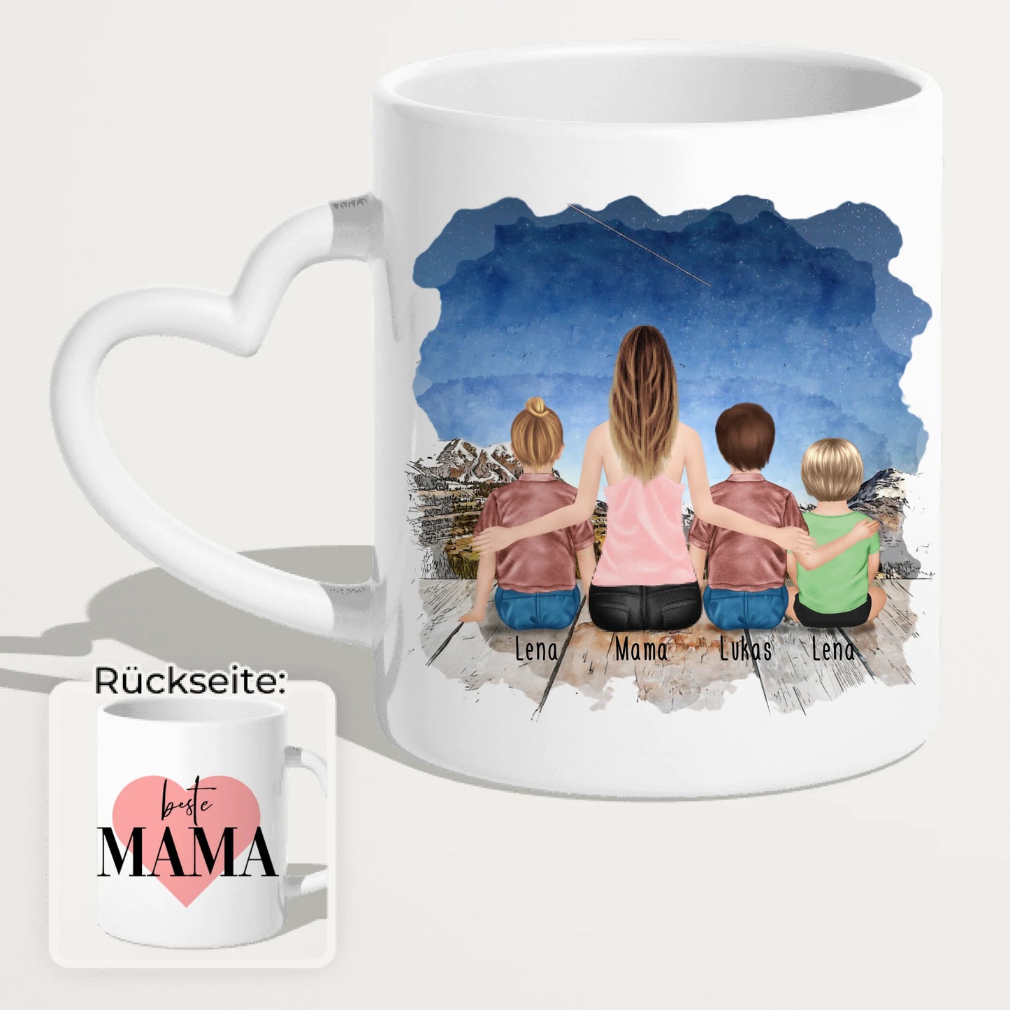 Personalisierte Tasse - 1 Frau + 2 Kinder + 1 Baby