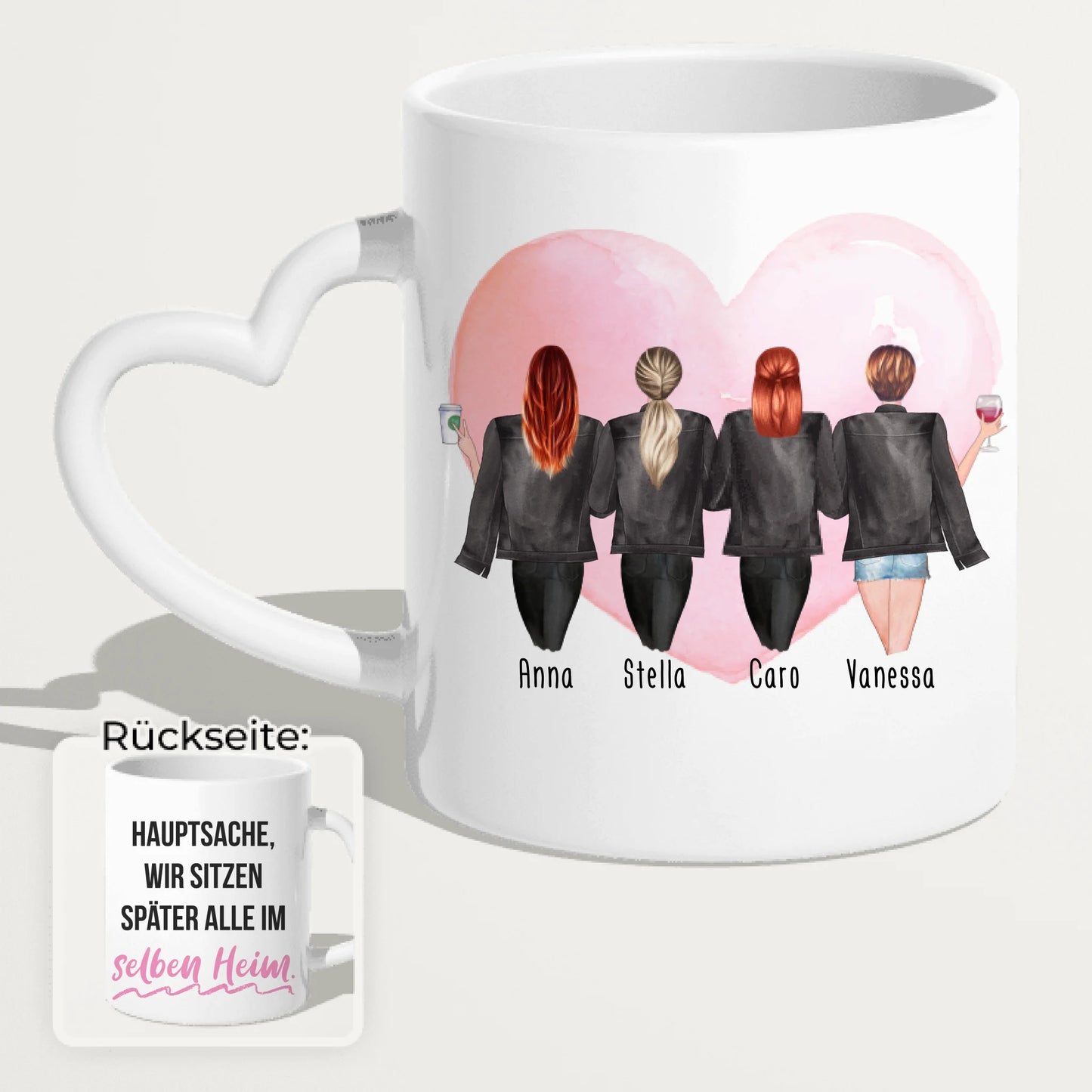 Personalisierte Tasse - Beste Freundinnen mit Jacken (4 Freundinnen)