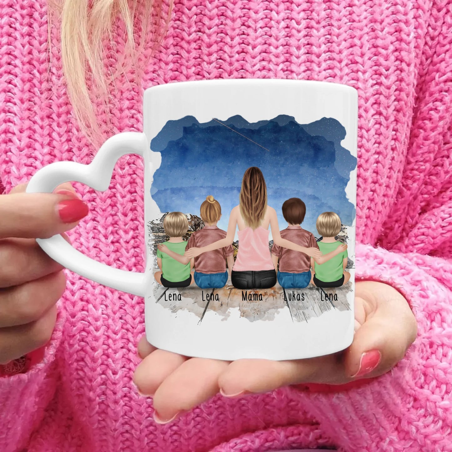 Personalisierte Tasse - 1 Frau + 2 Kinder + 2 Babys