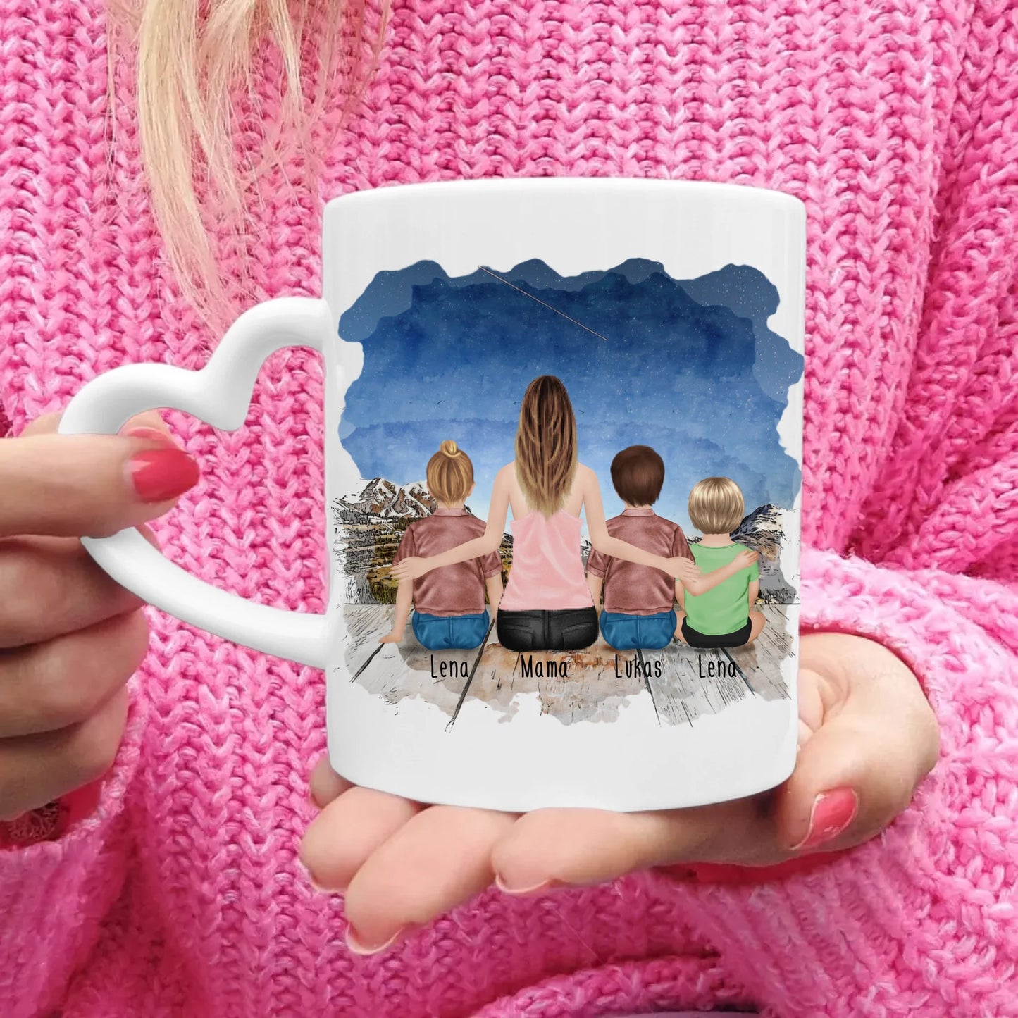 Personalisierte Tasse - 1 Frau + 2 Kinder + 1 Baby