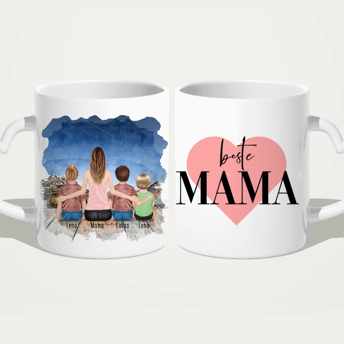 Personalisierte Tasse - 1 Frau + 2 Kinder + 1 Baby