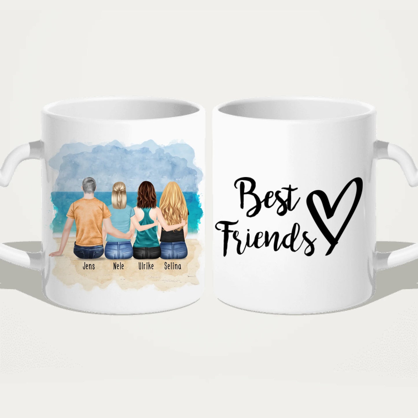 Personalisierte Tasse - Beste Freunde (3 Frauen + 1 Mann)