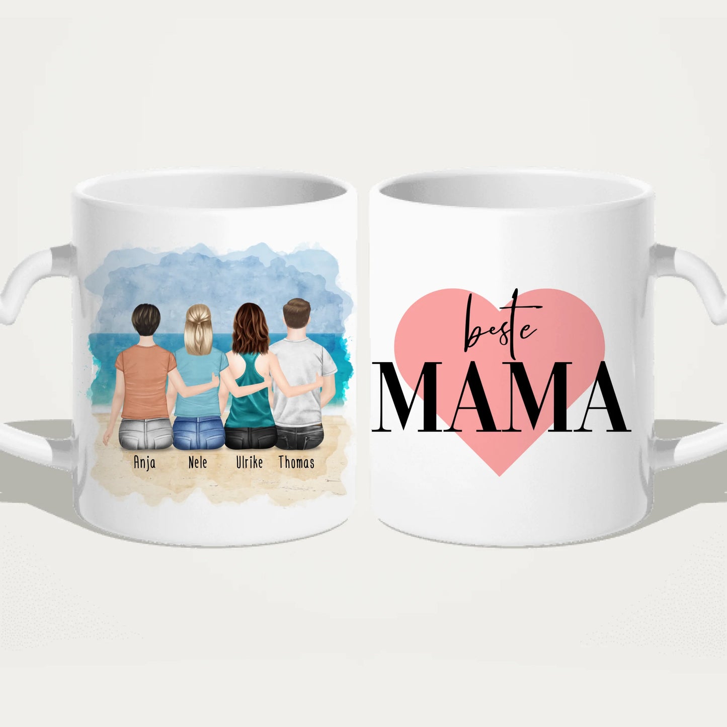 Personalisierte Tasse mit Mutter/Tochter/Sohn (2 Töchter + 1 Sohn)