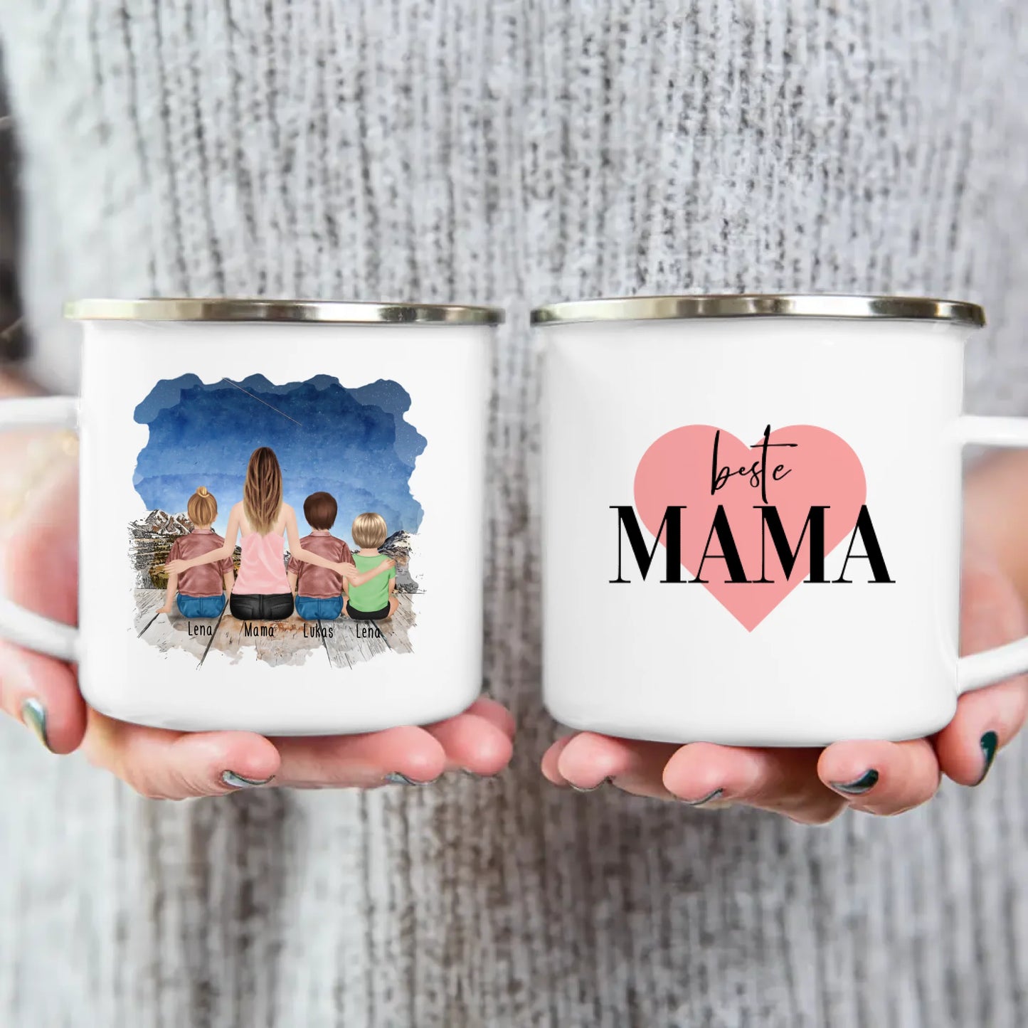 Personalisierte Tasse - 1 Frau + 2 Kinder + 1 Baby