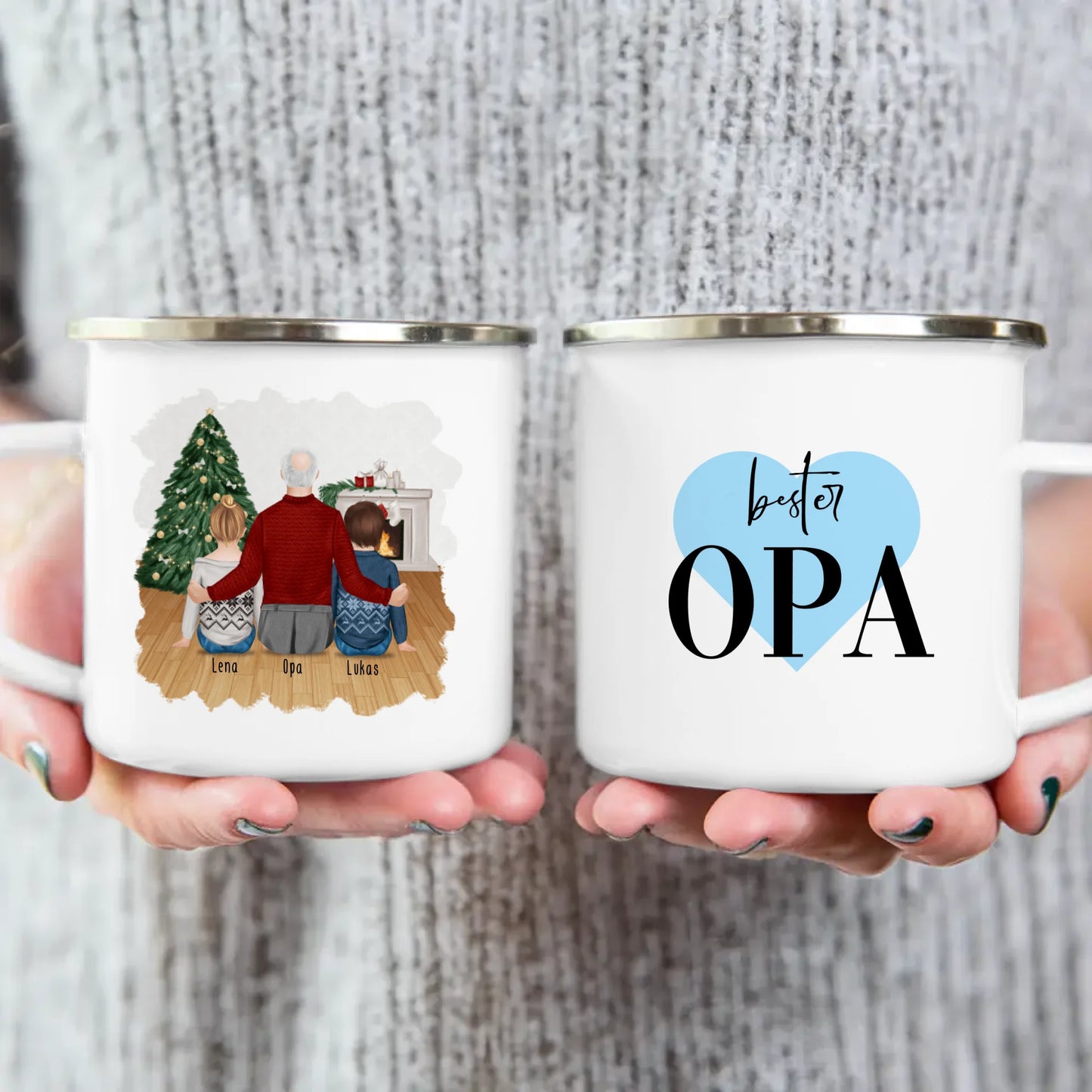 Personalisierte Tasse für Opa (2 Kinder + 1 Opa) - Weihnachtstasse