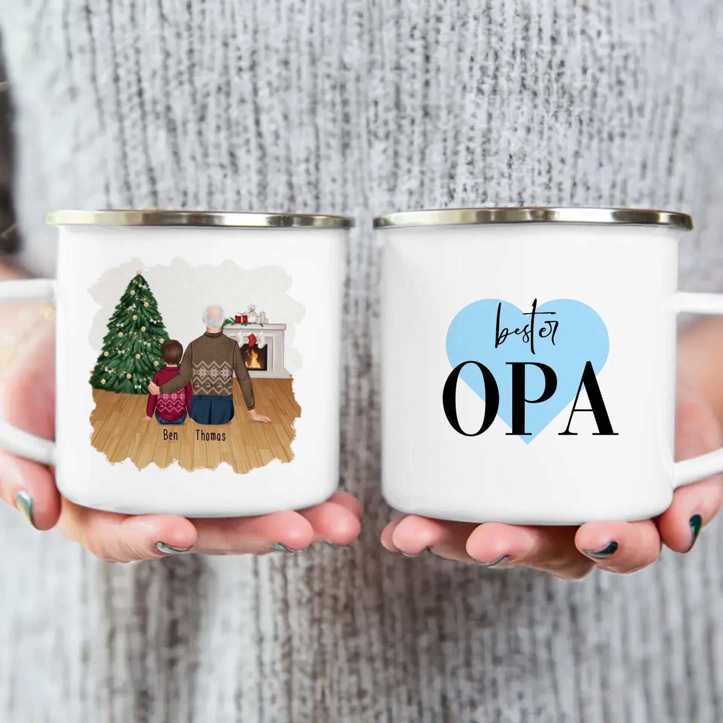 Personalisierte Tasse für Opa (1 Kind + 1 Opa) - Weihnachtstasse